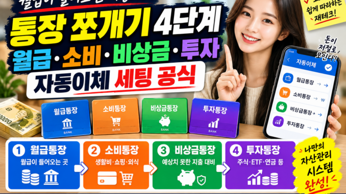 통장 쪼개기 4단계｜월급·소비·비상금·투자 통장 자동이체 세팅 공식